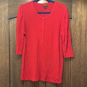 Torrid Red Ribbed Polo Blouse with 3/4 Sleeves